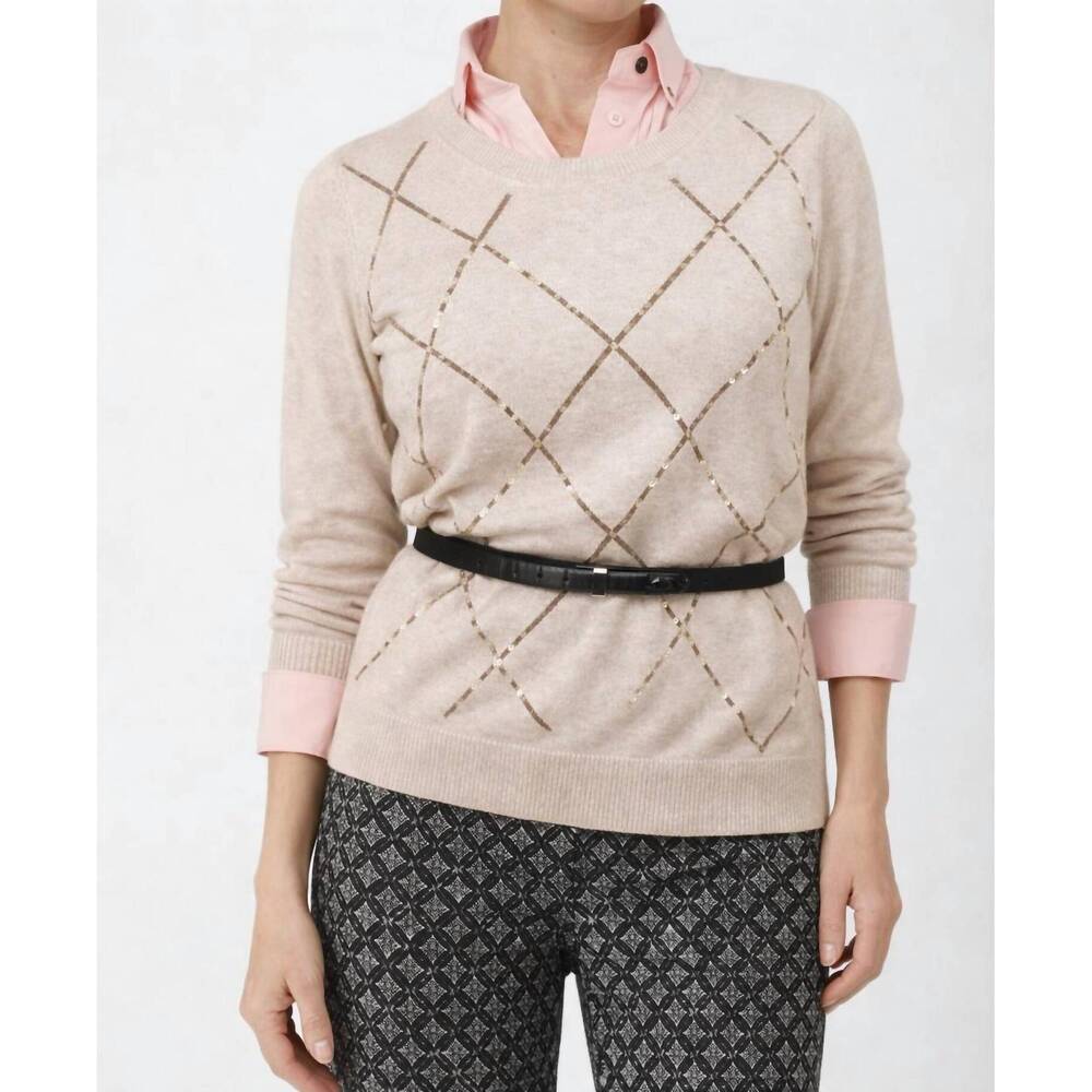 NEW J'ENVIE/ELI mayfair argyle sweater in stone